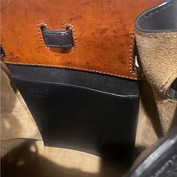 LOEWE Black Bicolor Whiskey Brown Small Lazo Bucket Bag Auth - Picture 13 of 14